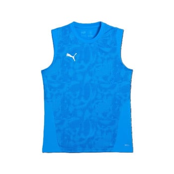 Blaues Puma Tanktop für Herren mit weißem Logo und Muster.
