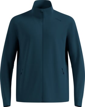 Dunkelblaue Herrenjacke mit Markenlogo auf der Brust.