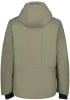 Rückansicht einer khakifarbenen Winterjacke mit Icepeak-Logo auf der Kapuze.