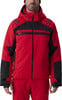 Rote Skijacke mit schwarzen Details und Kapuze.