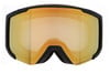 Skibrille mit großem goldenem Spiegellinsen und schwarzem Rahmen.