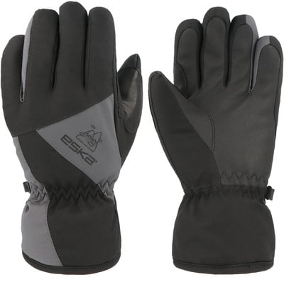 Ein Paar schwarzer und grauer Handschuhe mit ESKA-Logo auf dem linken Handschuh. Ein Paar schwarzer und grauer Handschuhe mit ESKA-Logo auf dem linken Handschuh.