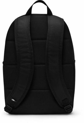 Schwarzer Rucksack mit zwei gepolsterten Schultergurten und Nike-Logo.