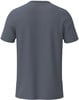 Rückseite eines dunkelgrauen T-Shirts mit kurzen Ärmeln.