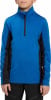 Blaues Langarmshirt mit schwarzen Seitenteilen, Stehkragen und Reißverschluss.
