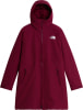 Dunkelrote Damenjacke von The North Face mit Kapuze und Logo.