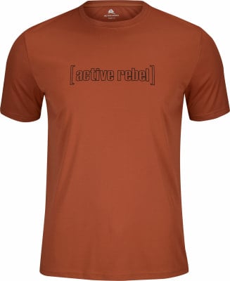 Damen-T-Shirt in Orange mit dem Aufdruck 'active rebel'.