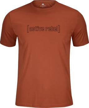 Damen-T-Shirt in Orange mit dem Aufdruck 'active rebel'.