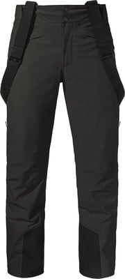 Schwarze Skihose mit abnehmbaren Hosenträgern und verstärkten Beinabschlüssen. Schwarze Skihose mit abnehmbaren Hosenträgern und verstärkten Beinabschlüssen.