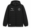 Schwarze Puma Steppjacke mit Puma, Intersport und EK Sturm Graz Logos.