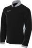 Schwarze Nike Jacke mit grauem Kragen und weißen Seitenpaneelen.