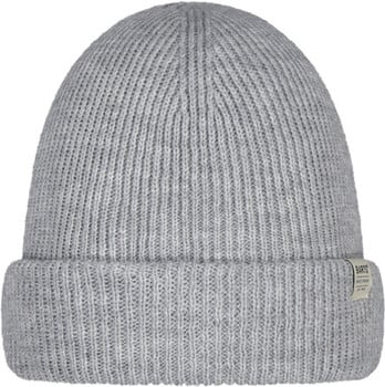Graue Strickmütze mit Umschlag und kleinem Label.