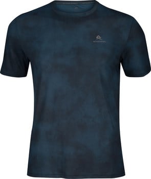 Herren-T-Shirt mit kurzen Ärmeln und dunklem Muster.