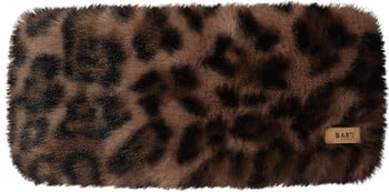 Brauner Schal mit Leopardenmuster und einem Barts Lederetikett.