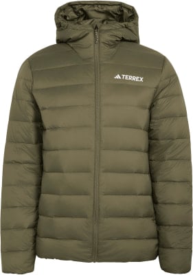 Grüne Adidas Terrex Daunenjacke mit Reißverschluss und Kapuze. Grüne Adidas Terrex Daunenjacke mit Reißverschluss und Kapuze.