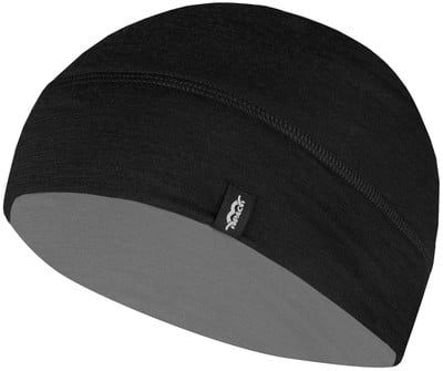 Schwarze Mütze mit grauem Innenfutter und Markenlogo. Schwarze Mütze mit grauem Innenfutter und Markenlogo.
