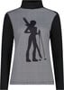 Schwarzer Rollkragenpullover für Damen mit Skifahrerin-Print und geometrischem Muster.