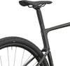Hinterteil eines Carbon-Fahrradrahmens mit Dämpfer und Sattel.