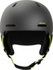 Grauer Skihelm mit neongrünen Details und Alpina-Logo.