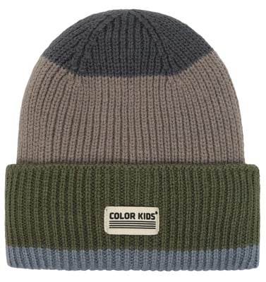 Színes Color Kids kötött sapka három csíkkal és logóval.