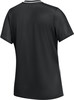 Schwarzes T-Shirt mit kurzen Ärmeln und weißem Halsausschnitt.