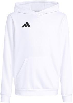 Weißer Kapuzenpullover mit schwarzem Adidas-Logo auf der Brust. Weißer Kapuzenpullover mit schwarzem Adidas-Logo auf der Brust.