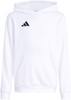 Weißer Kapuzenpullover mit schwarzem Adidas-Logo auf der Brust.