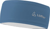 Eine blaue Stirnband mit Löffler-Logo auf blauem Hintergrund.