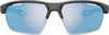 Graue Sportbrille mit blauen verspiegelten Gläsern und dunklem Rahmen.