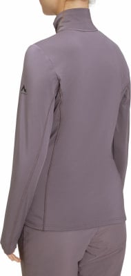 Damen-lila Jacke mit langen Ärmeln und Stehkragen, vorne mit Logo. Damen-lila Jacke mit langen Ärmeln und Stehkragen, vorne mit Logo.