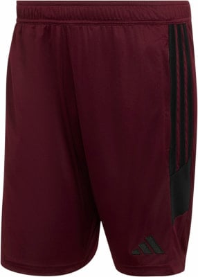 Herren-Shorts von Adidas in Weinrot mit schwarzen Streifen und Logo.