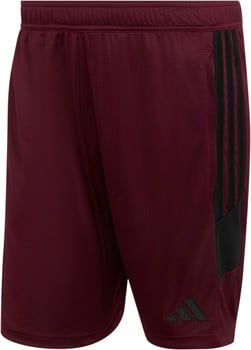 Herren-Shorts von Adidas in Weinrot mit schwarzen Streifen und Logo.