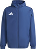 Blaue Adidas Herrenjacke mit weißem Logo auf der Brust.