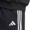 Schwarze Adidas Sporthose mit weißen Streifen und Logo.