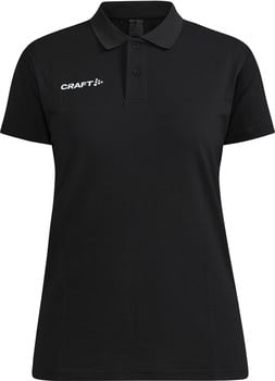 Schwarzes CRAFT Poloshirt mit kurzen Ärmeln und Logo auf der Brust.