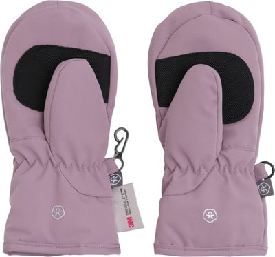 Lila Fäustlinge mit schwarzer Handfläche und Logo, mit Schlaufe und Etikett. Lila Fäustlinge mit schwarzer Handfläche und Logo, mit Schlaufe und Etikett.