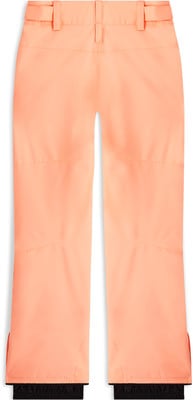 Orange Skihose mit schwarzem Saum und Gürtelschlaufen.
