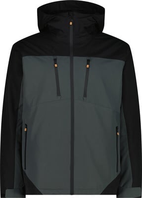 Schwarze und dunkelgraue Herrenjacke mit Kapuze und Reißverschlusstaschen. Schwarze und dunkelgraue Herrenjacke mit Kapuze und Reißverschlusstaschen.
