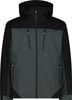 Schwarze und dunkelgraue Herrenjacke mit Kapuze und Reißverschlusstaschen.