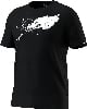 Schwarzes T-Shirt mit Skifahrer- und Schneespritzer-Motiv.