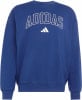 Blaue Adidas-Sweatshirt mit weißem Logo und Adidas-Schriftzug darüber.