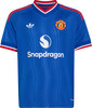 Blaues Manchester United Fußballtrikot mit Adidas- und Snapdragon-Logo.