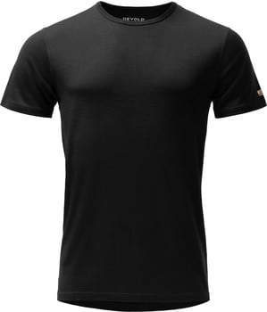 Schwarzes Herren-T-Shirt mit kurzen Ärmeln und Rundhalsausschnitt.