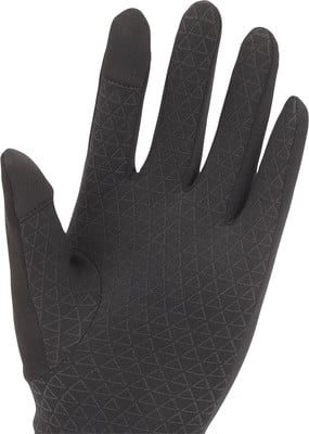 Schwarze Handschuhe mit dreieckigem Muster auf der Handfläche. Schwarze Handschuhe mit dreieckigem Muster auf der Handfläche.