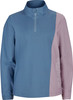 Blauer und rosa Pullover mit langen Ärmeln und kurzem Reißverschluss.