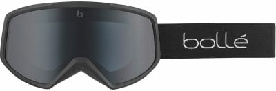 Schwarze Skibrille mit dunkler Spiegellinse und Bollé-Logo. Schwarze Skibrille mit dunkler Spiegellinse und Bollé-Logo.