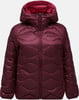 Burgund-farbene Damen-Daunenjacke mit Kapuze und Wellensteppung.