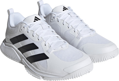 Weiße Herren-Tennisschuhe von Adidas mit schwarzen Streifen und Schnürung. Weiße Herren-Tennisschuhe von Adidas mit schwarzen Streifen und Schnürung.