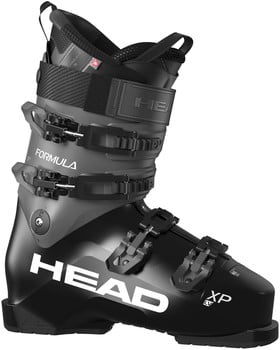 Schwarzer HEAD Formula XP LV Skischuh mit Schnallen und HEAD-Logo.