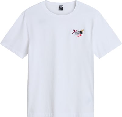 Weißes T-Shirt von The North Face mit farbigem Logo auf der Brust. Weißes T-Shirt von The North Face mit farbigem Logo auf der Brust.